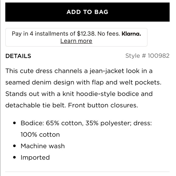 BEBE GIRLS DENIM AND FLEECE DRESS sz XL(16) NWT - Picture 3 of 4